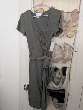 Wrap Midi Dress in Olive Green